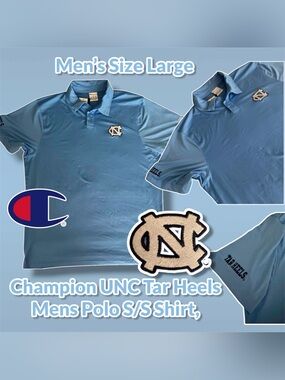 Champion Men's UNC Tar Heels Carolina Blue Polo Shirt, Size Large